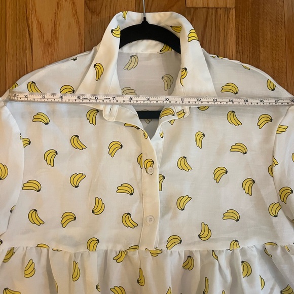 Garden Girl: White Babydoll Dress with Yellow Banana Print 🍌 - Picture 4 of 7